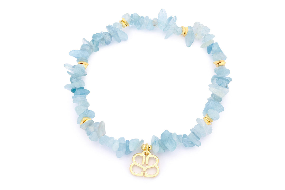 Sana Gold Stretch Beaded Aquamarine Crystal Bracelet