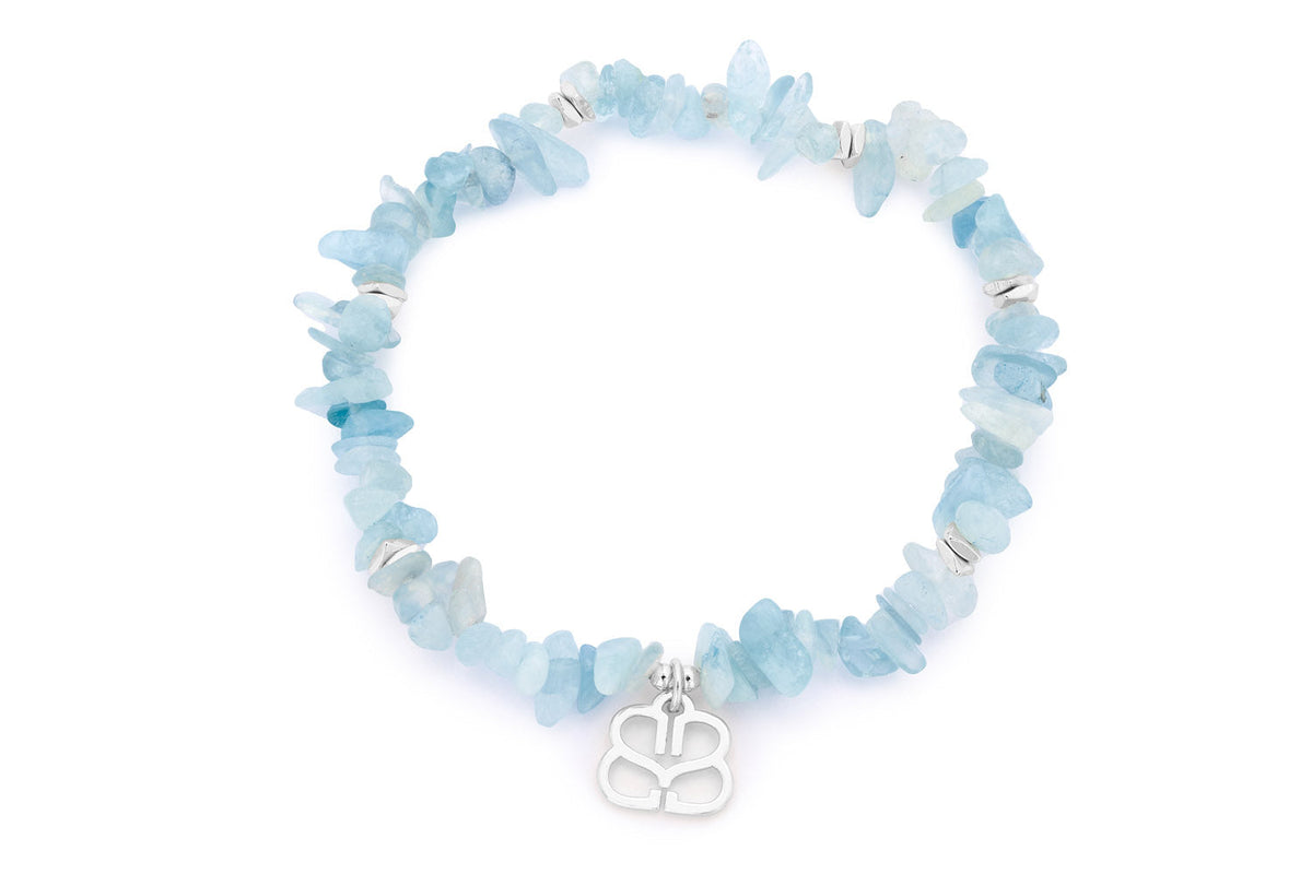 Sana Silver Stretch Beaded Aquamarine Crystal Bracelet