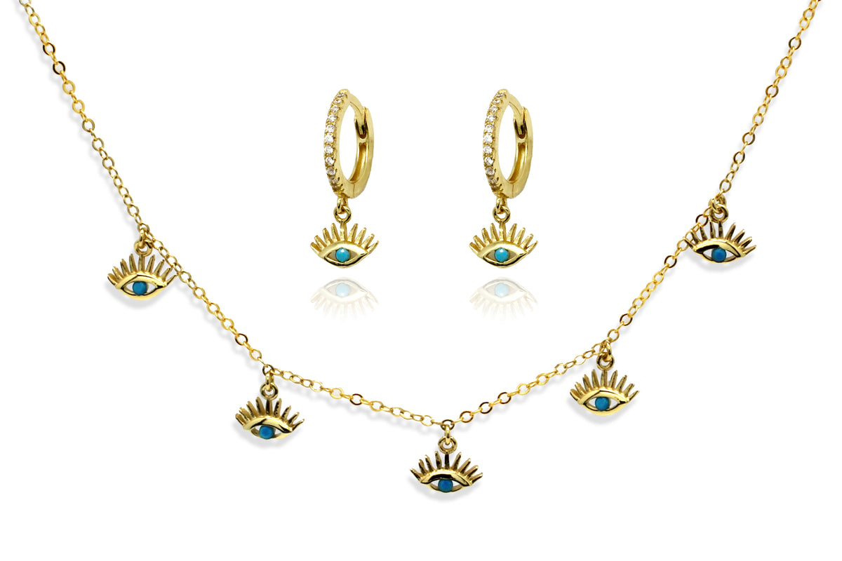 Retsina Evil Eye Necklace & Hoop Earring Gift Set