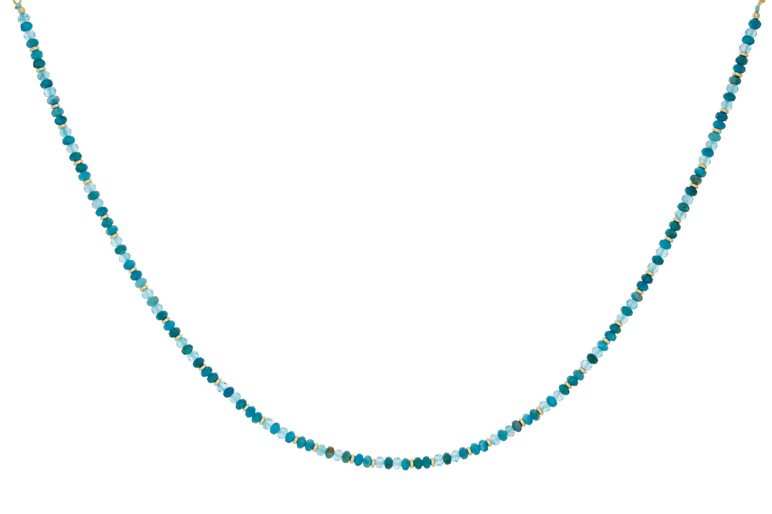 Dive into carefree summer days with the Tansy Apatite and Blue Topaz Gold Necklace. Featuring apatite and blue topaz gemstones with 12k gold-plated accents, this birthstone necklace is perfect for layering or wearing solo.