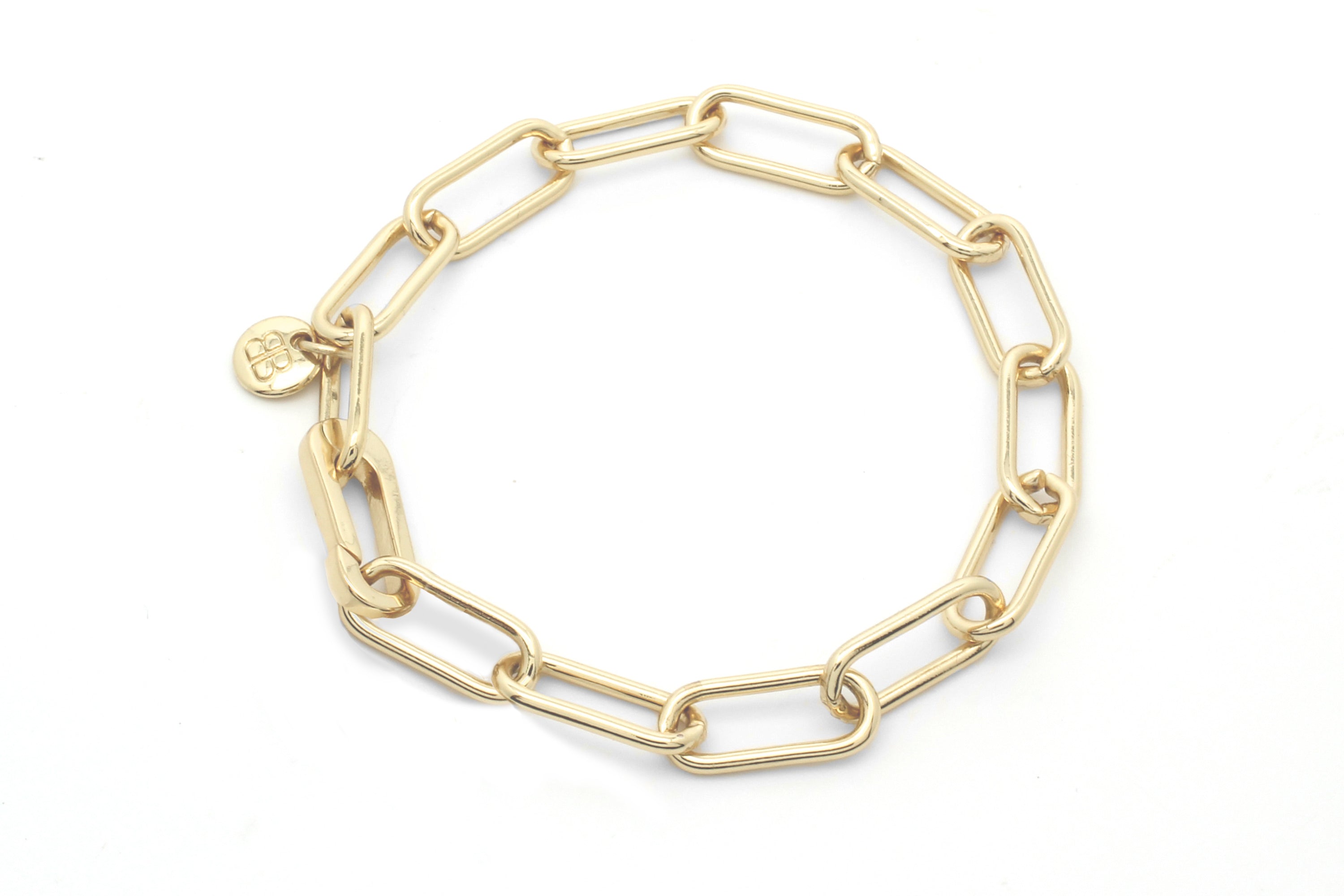 Ukelele Gold Chain Bracelet featuring bold, oversized links in a radiant 14k gold finish, perfect for a modern statement look.