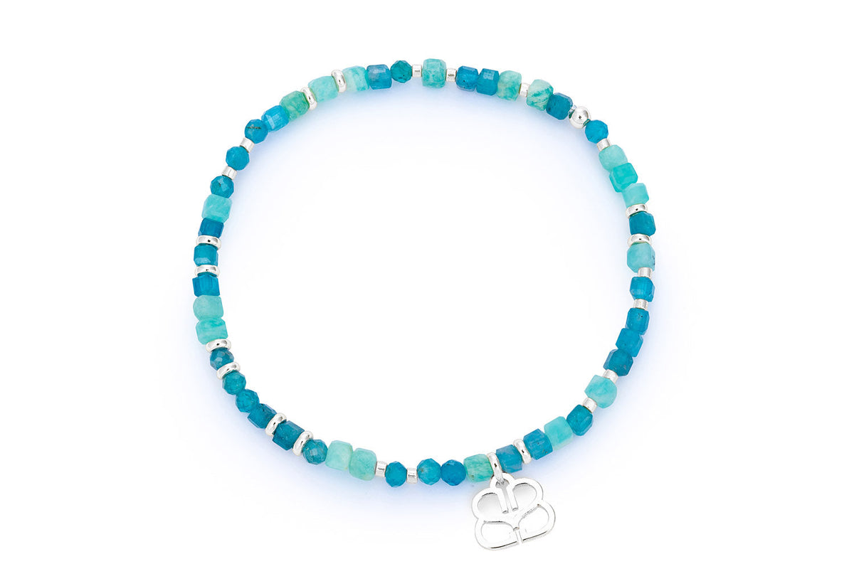 Violet Amazonite and Apatite Silver Bead Bracelet