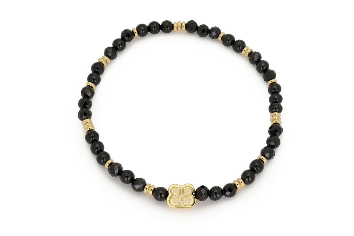 Wonder Gold & Black Spinel Stretch Bead Bracelet