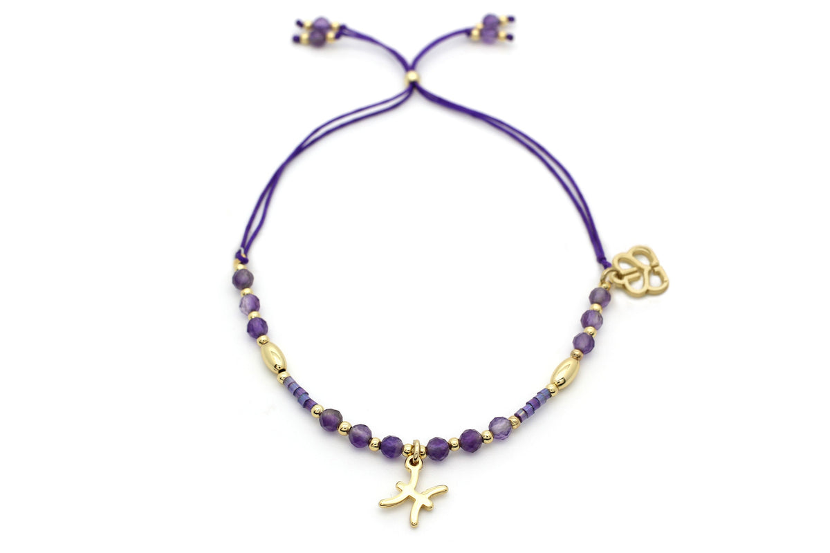 Pisces Zodiac Gemstone Gold Bracelet