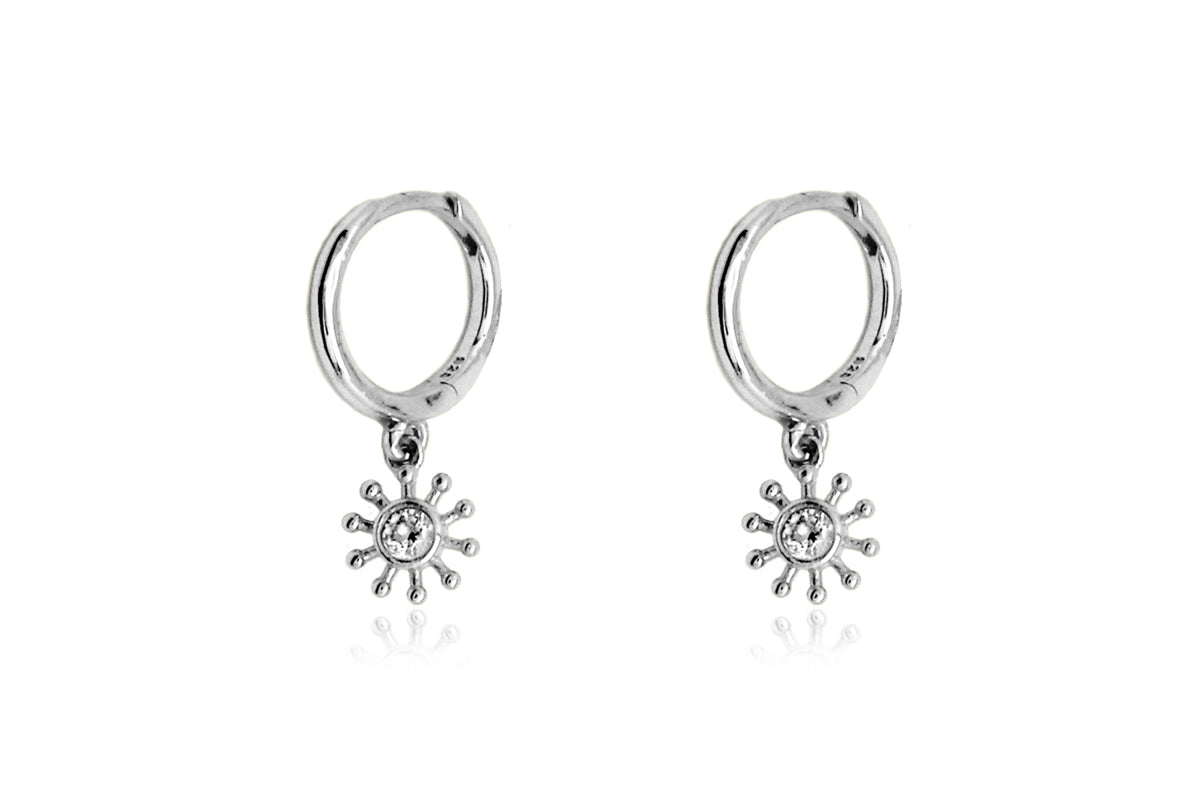 Field Clear Sunburst Sterling Silver Hoop Earrings