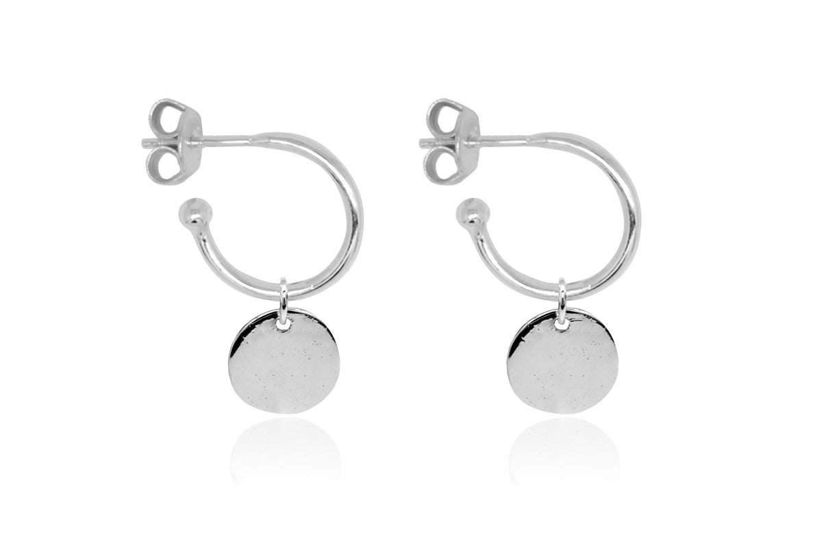 Garo Disc Charm Sterling Silver Hoop Earrings