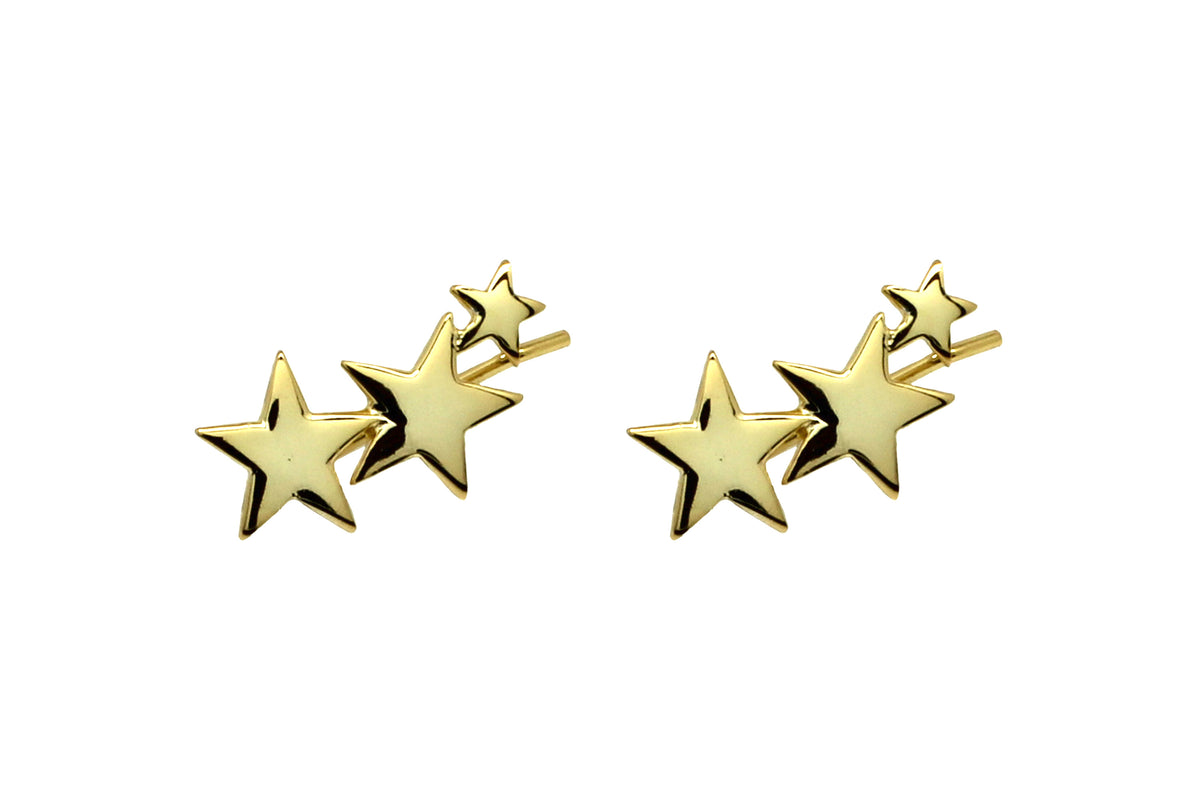 Saldana Gold Sterling Silver 3 Star Pull-through Earrings