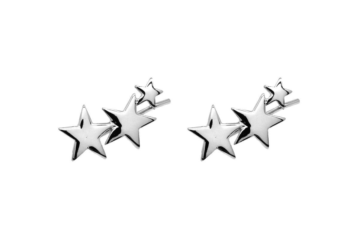 Saldana Sterling Silver 3 Star Pull-through Earrings