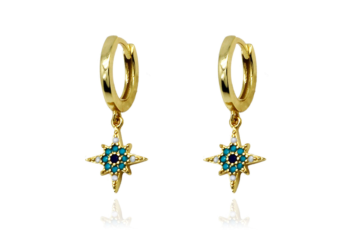 Garner Blue CZ Charm Gold Sterling Silver Earrings