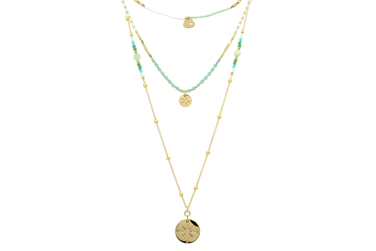 Garuda Gold Mint 3 Layered Necklace Set