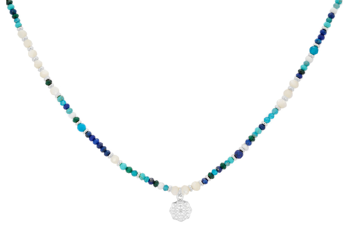 Anansa Turquoise and Lapis Silver Gemstone Necklace