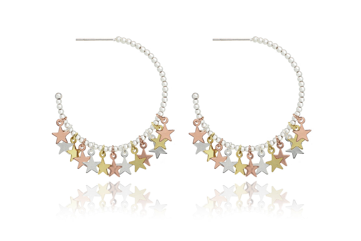 Oralia 3 colour Star Multi Silver Hoop Earring