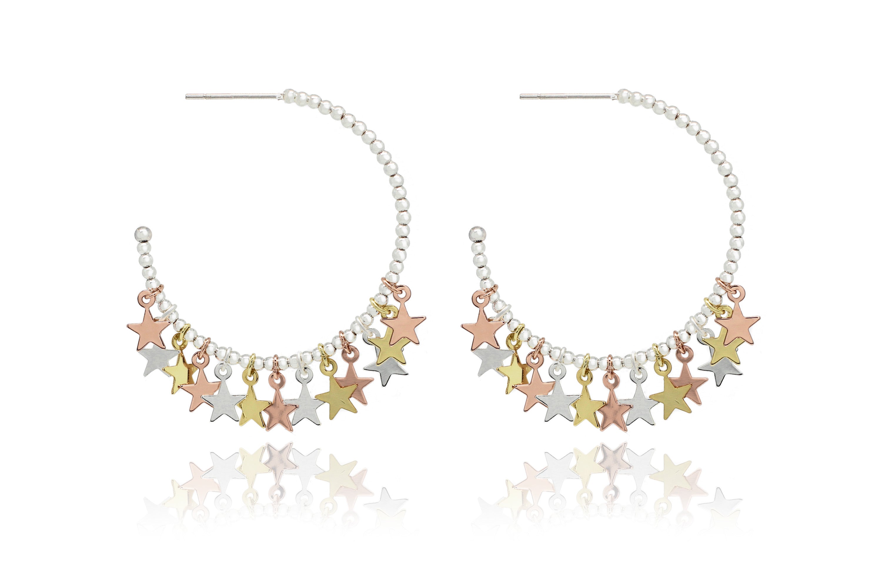 Oralia 3 colour Star Multi Silver Hoop Earring - Boho Betty