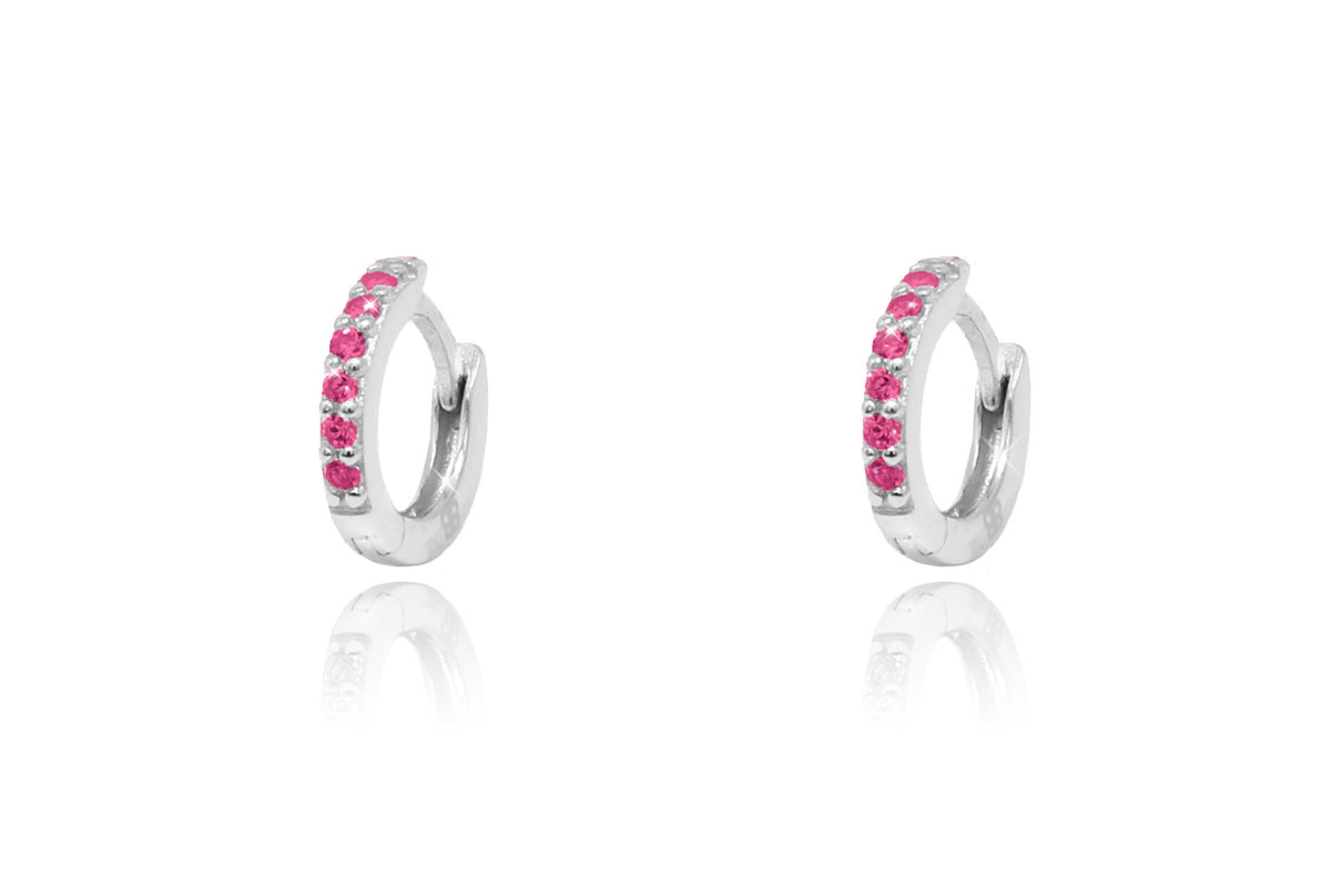 Reddy Ruby CZ Sterling Silver Hoop Huggies