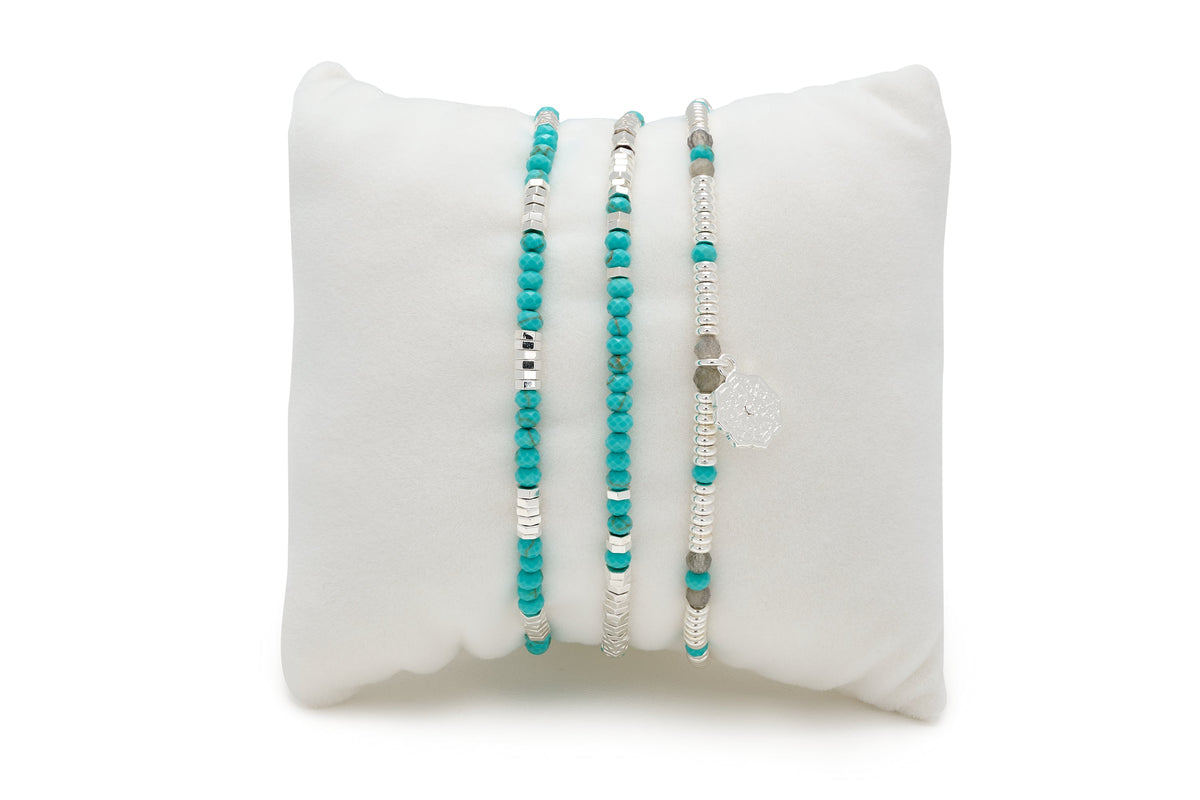 Drift 3 Layer Turquoise Silver Bracelet Stack
