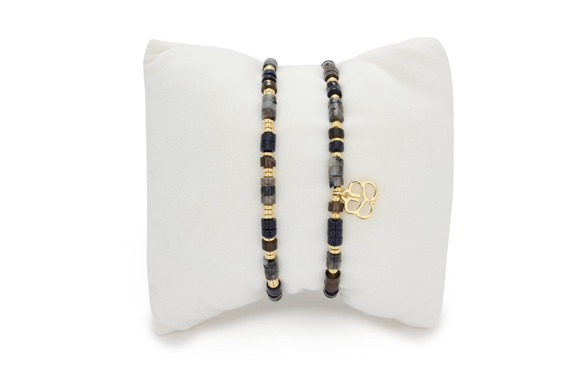 Gina Black 2 Layer Gold Gemstone Bracelet Stack