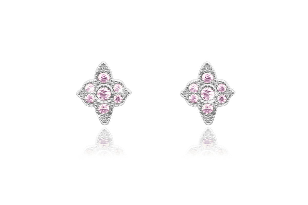 Takia Filigree Lavender CZ Sterling Silver Stud Earrings