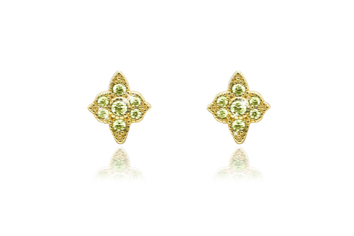 Takia Filigree Peridot CZ Sterling Silver Stud Earrings