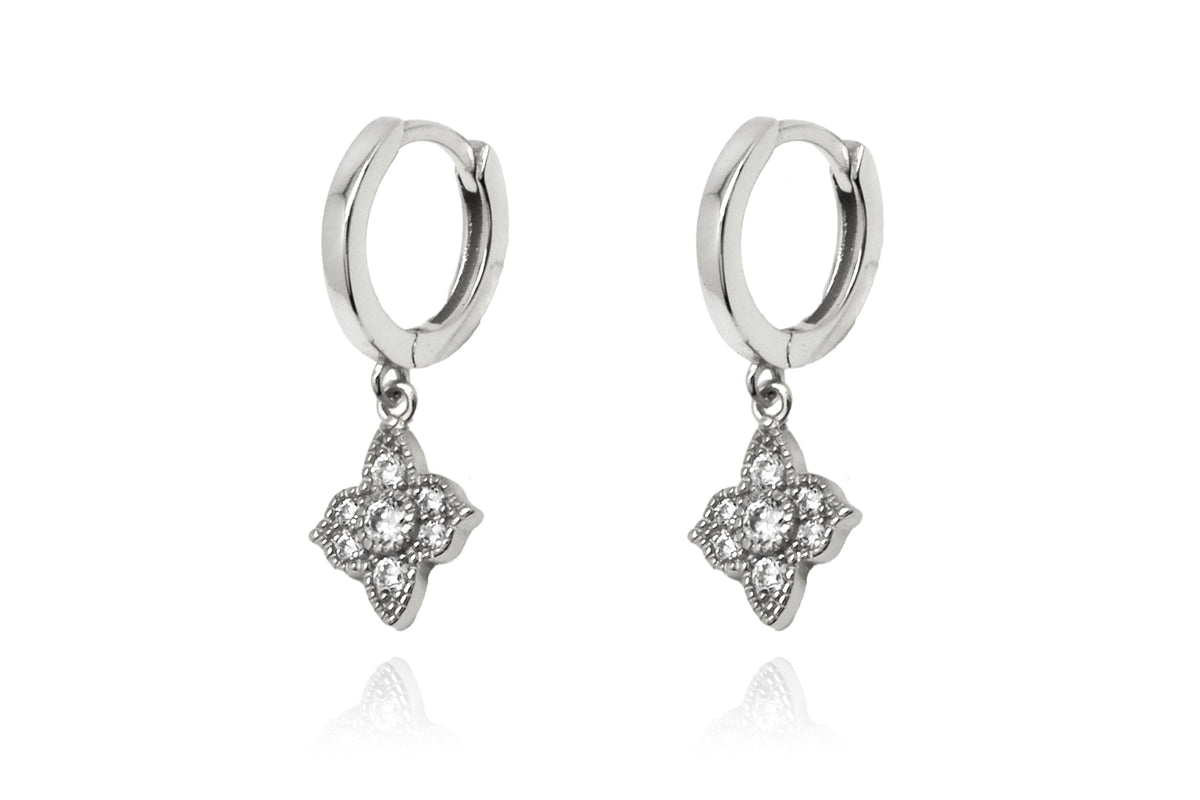 Theron Clear CZ  Hoop Sterling Silver Earrings