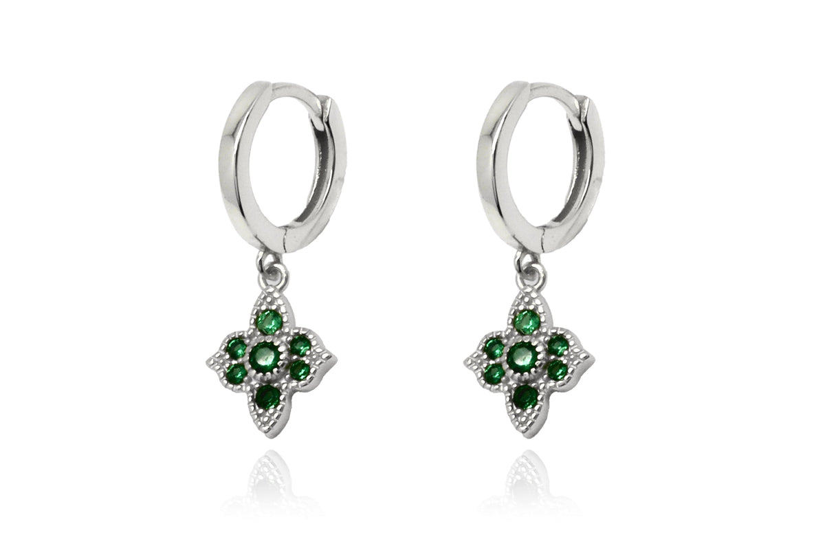 Theron Emerald CZ Sterling Silver Hoop Earrings