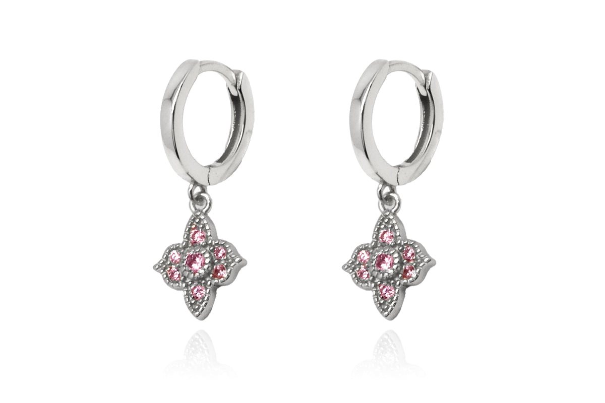 Theron Pink CZ Silver Sterling Silver Hoop Earrings