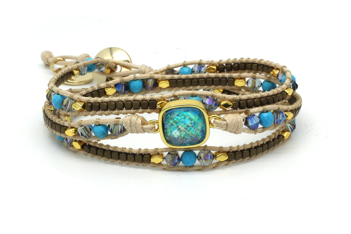 America Turquoise Gemstone 3 Wrap Bracelet