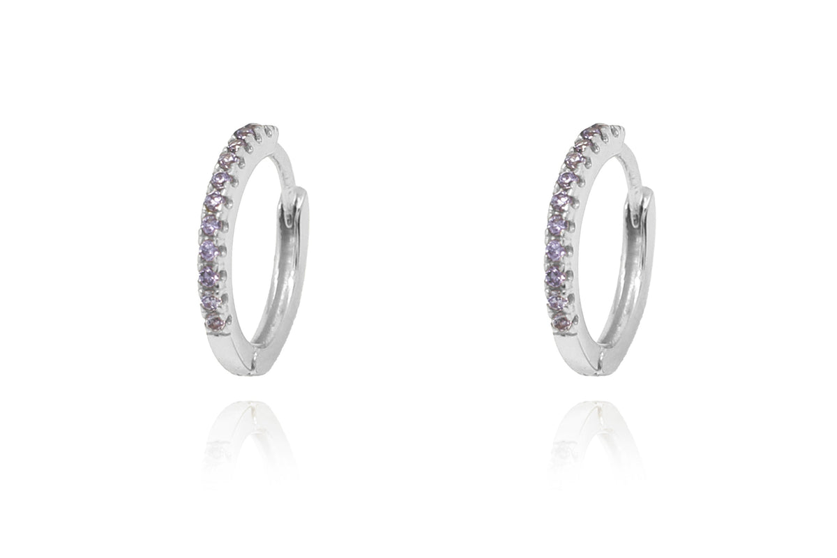 Dorval Amethyst CZ Sterling Silver Hoop Huggie Earrings