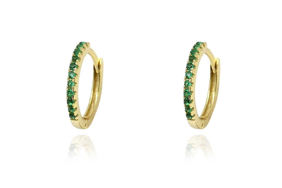 Dorval Emerald CZ Gold Sterling Silver Hoop Huggie Earrings