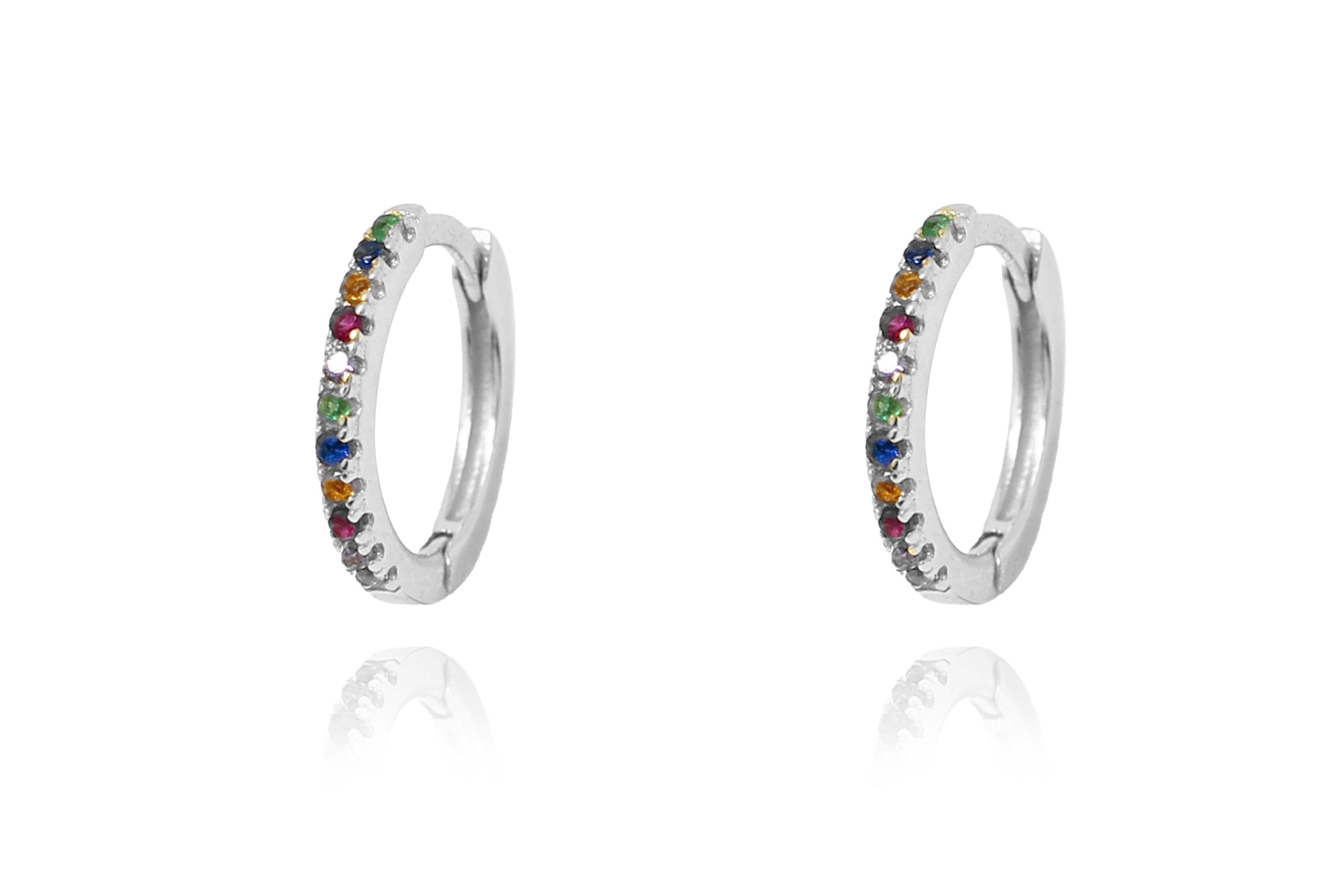 Dorval multicolour CZ Silver  Hoop Huggies Earrings - Boho Betty