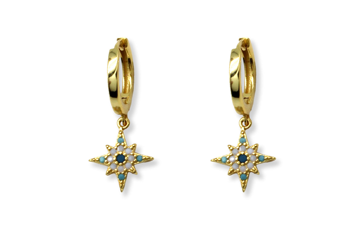 Garner Aqua CZ Charm Gold Sterling Silver Earrings