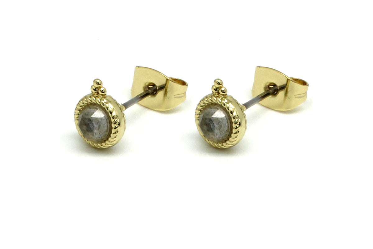 Labradorite Gemstone Gold Stud Earrings