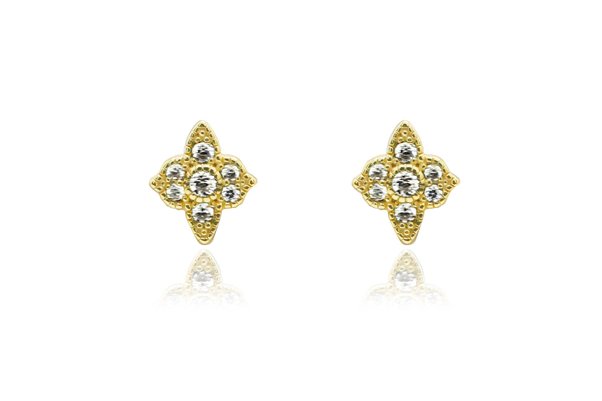 Takia Filigree CZ Gold Sterling Silver Stud Earrings