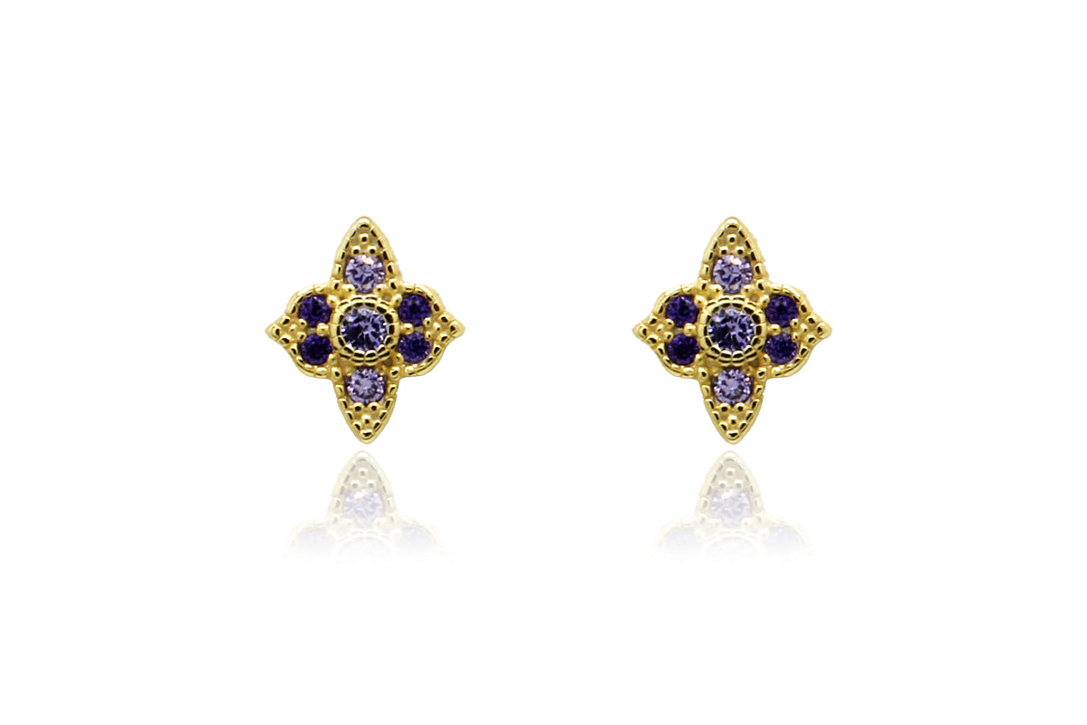 Takia Filigree Amethyst CZ Gold Sterling Silver Stud Earrings