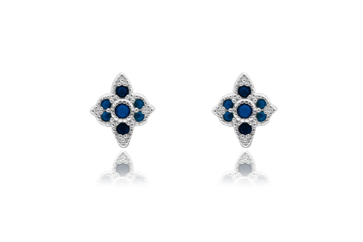 Takia Filigree Sapphire Blue CZ Sterling Silver Stud Earrings