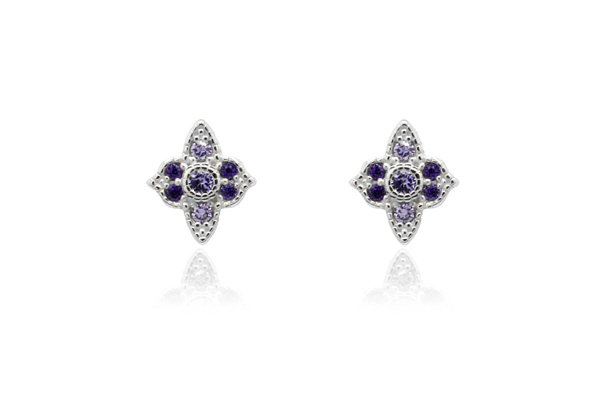 Takia Filigree Amethyst CZ Sterling Silver Stud Earrings