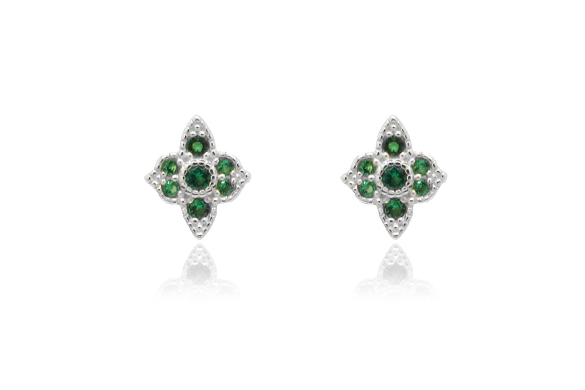 Takia Filigree Emerald CZ Sterling Silver Stud Earrings