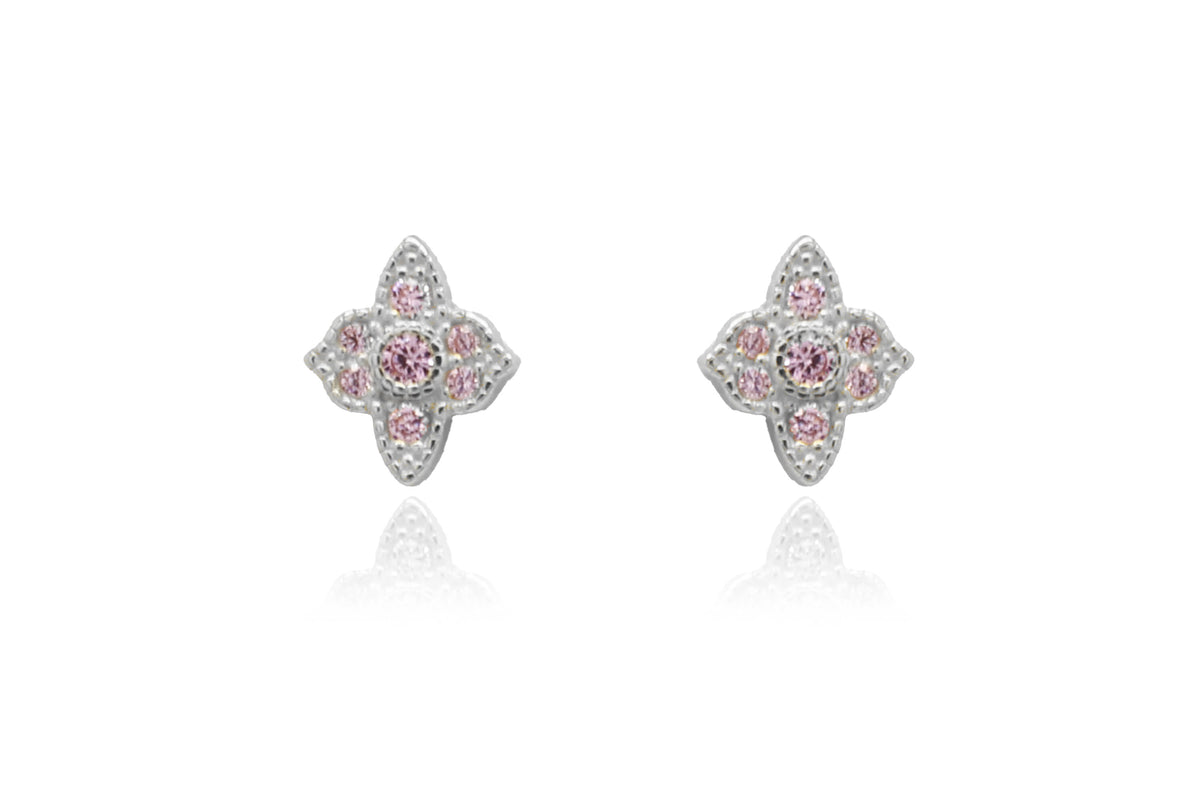 Takia Filigree Rose CZ Sterling Silver Stud Earrings