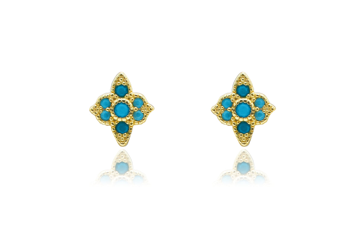 Takia Filigree Turquoise Gold Sterling Silver Stud Earrings