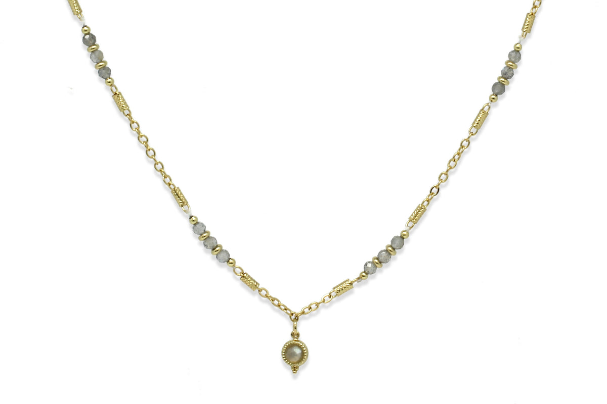 Ether Labradorite Beaded Gold Necklace