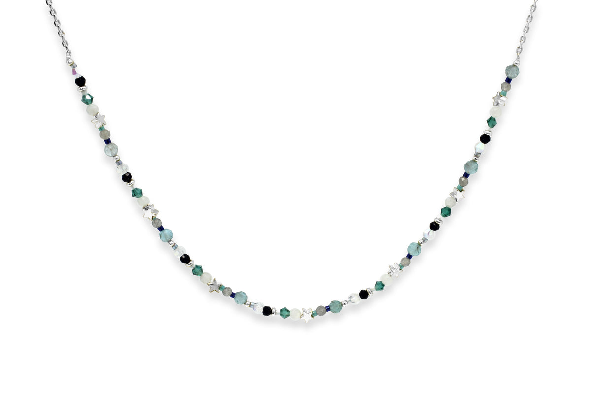 Seul Silver Gemstone Beaded Necklace