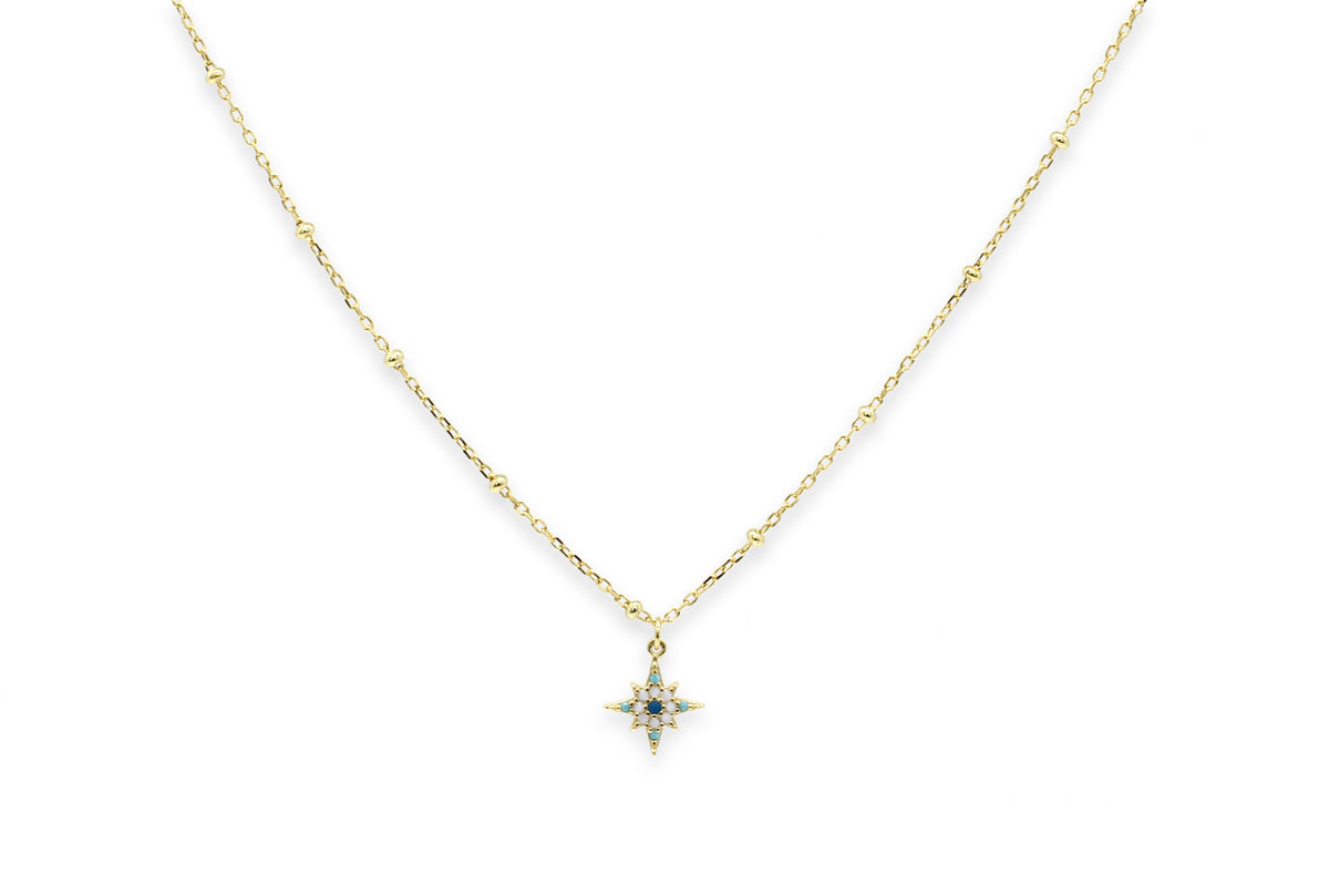 Aqua Ombre CZ Star Sterling Silver Gold Necklace