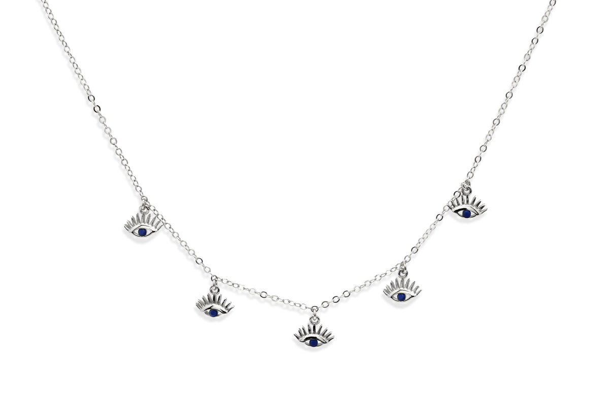 Retsina Sapphire CZ Evil Eye Sterling Silver Necklace