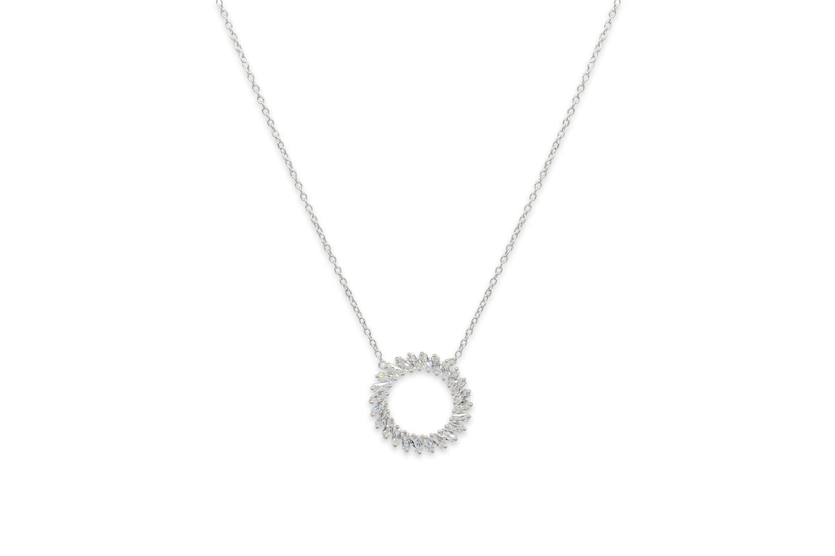 Agavero Sterling Silver CZ Disc Necklace