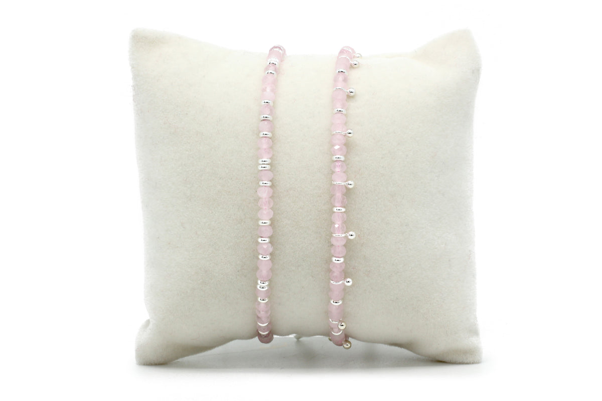 Serenity Rose Quartz  Silver Bracelet Stack