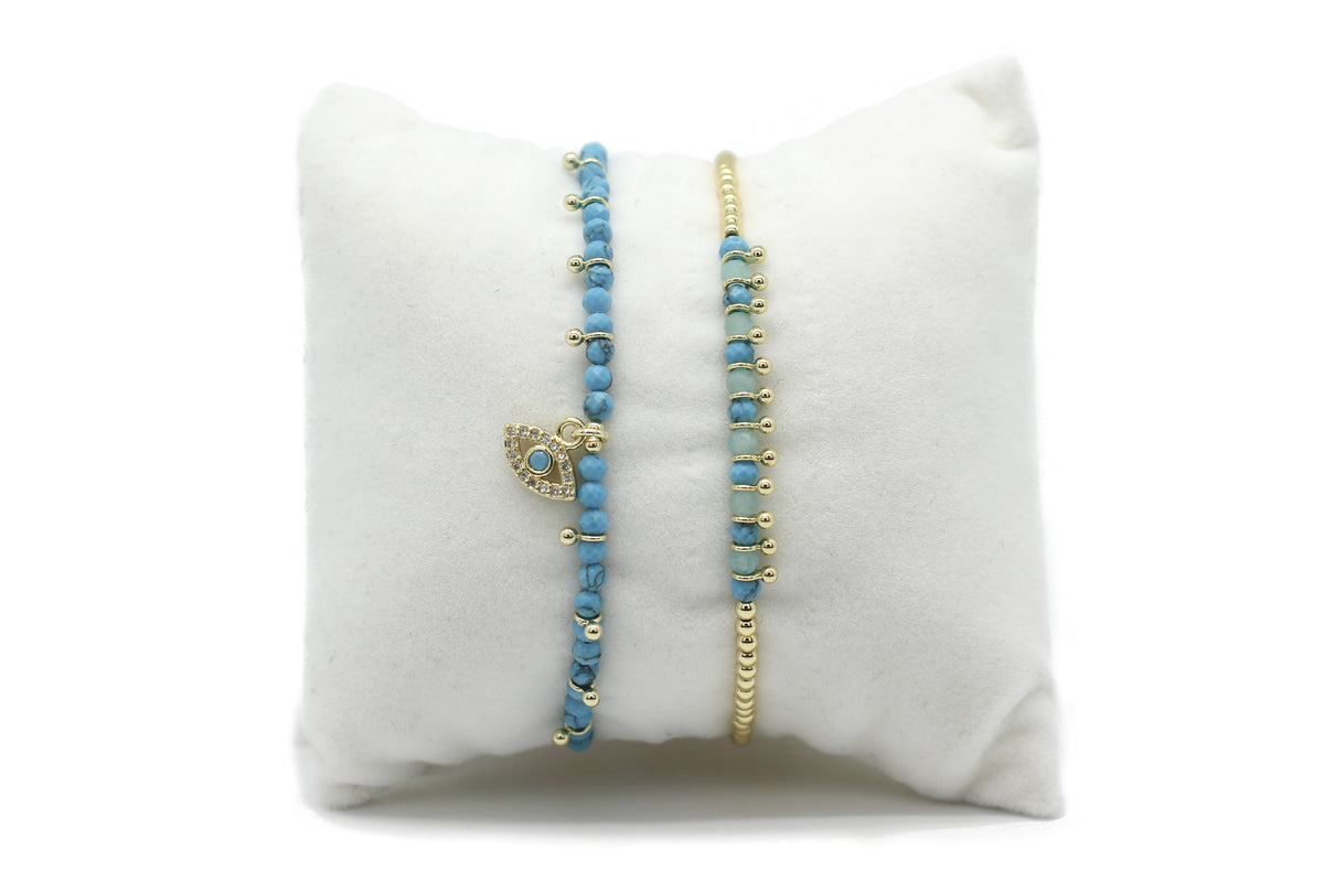 Caracus Blue & Gold 2 Layered Bracelet Stack